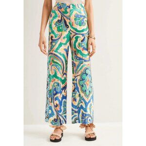 Maeve Anthropologie Rhiannon Satin Cropped Flare Pants Wide Leg 4P